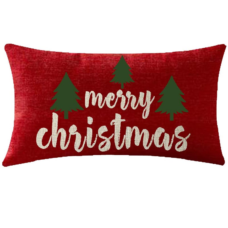 NIDITW Happy Holidays Merry Christmas Trees Red Cotton Linen Throw Pillowcase Cushion Cover Sofa Chair Decorative Rectangle 12x20 Inches (Green Tree) - Image 2